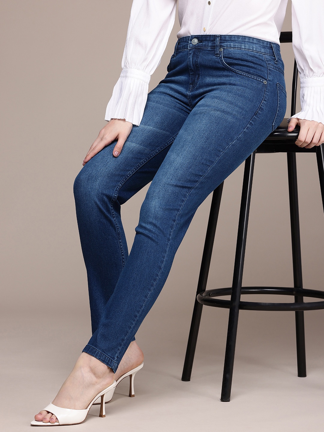 

French Connection Smart Slim Fit Light Fade Stretchable Jeans, Blue