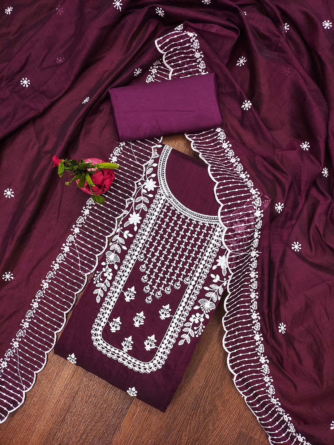 

KALINI Ethnic Motifs Embroidered Unstitched Dress Material, Purple