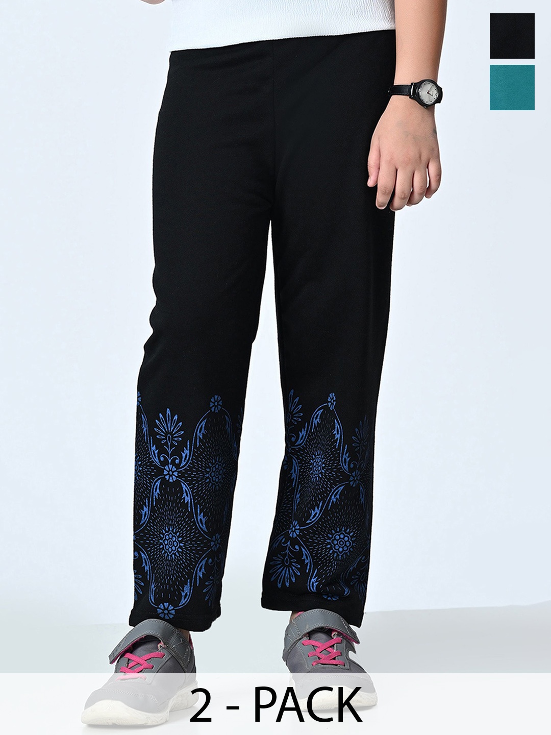 

BAESD Girls Pack Of 2 Printed High Rise Trousers, Black