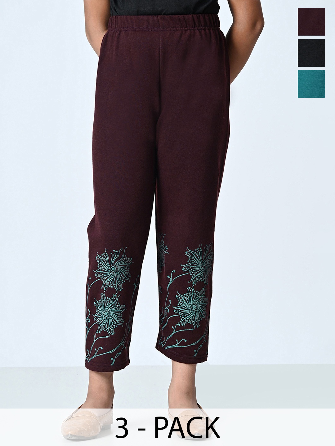 

BAESD Girls Pack Of 3 Printed Regular Pyjamas, Burgundy