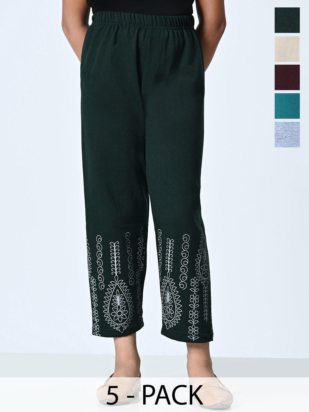 

BAESD Girls Pack Of 5 Printed High-Rise Regular Trousers, Burgundy