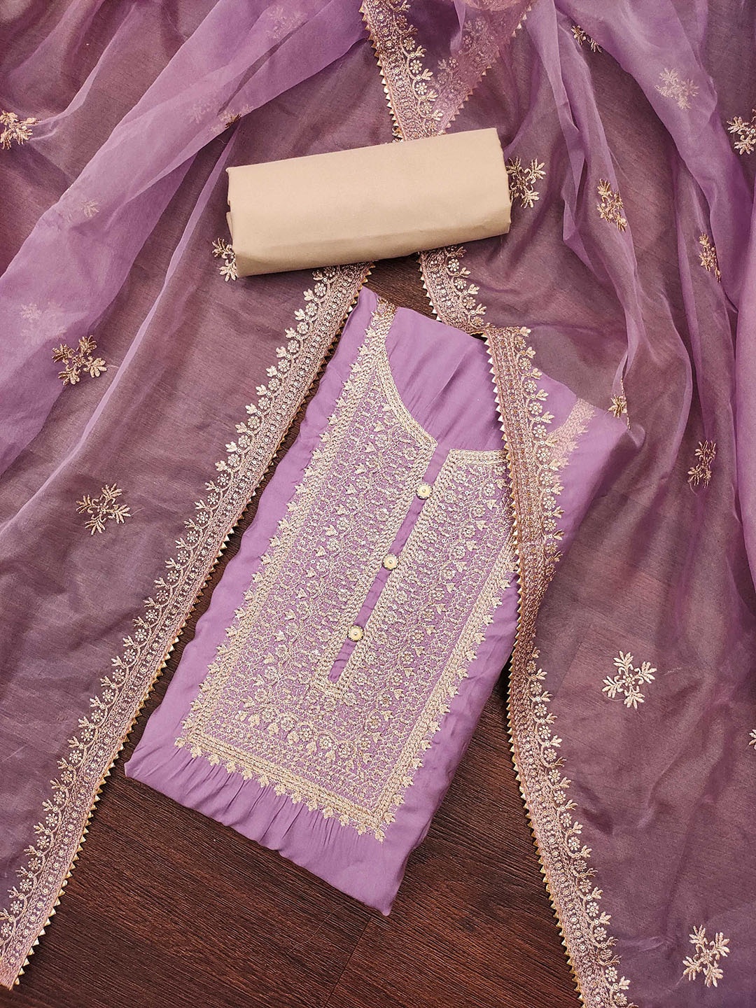 

KIMISHA Floral Embroidered Sequinned Unstitched Dress Material, Lavender