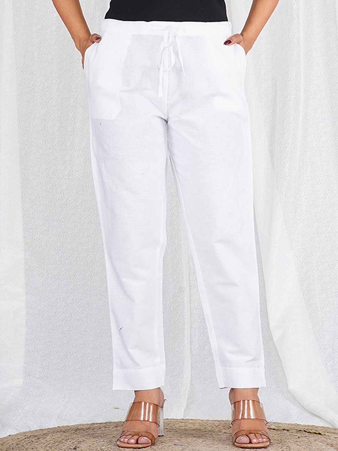 

KALINI Women Relaxed Mid Rise Peg Trousers, White