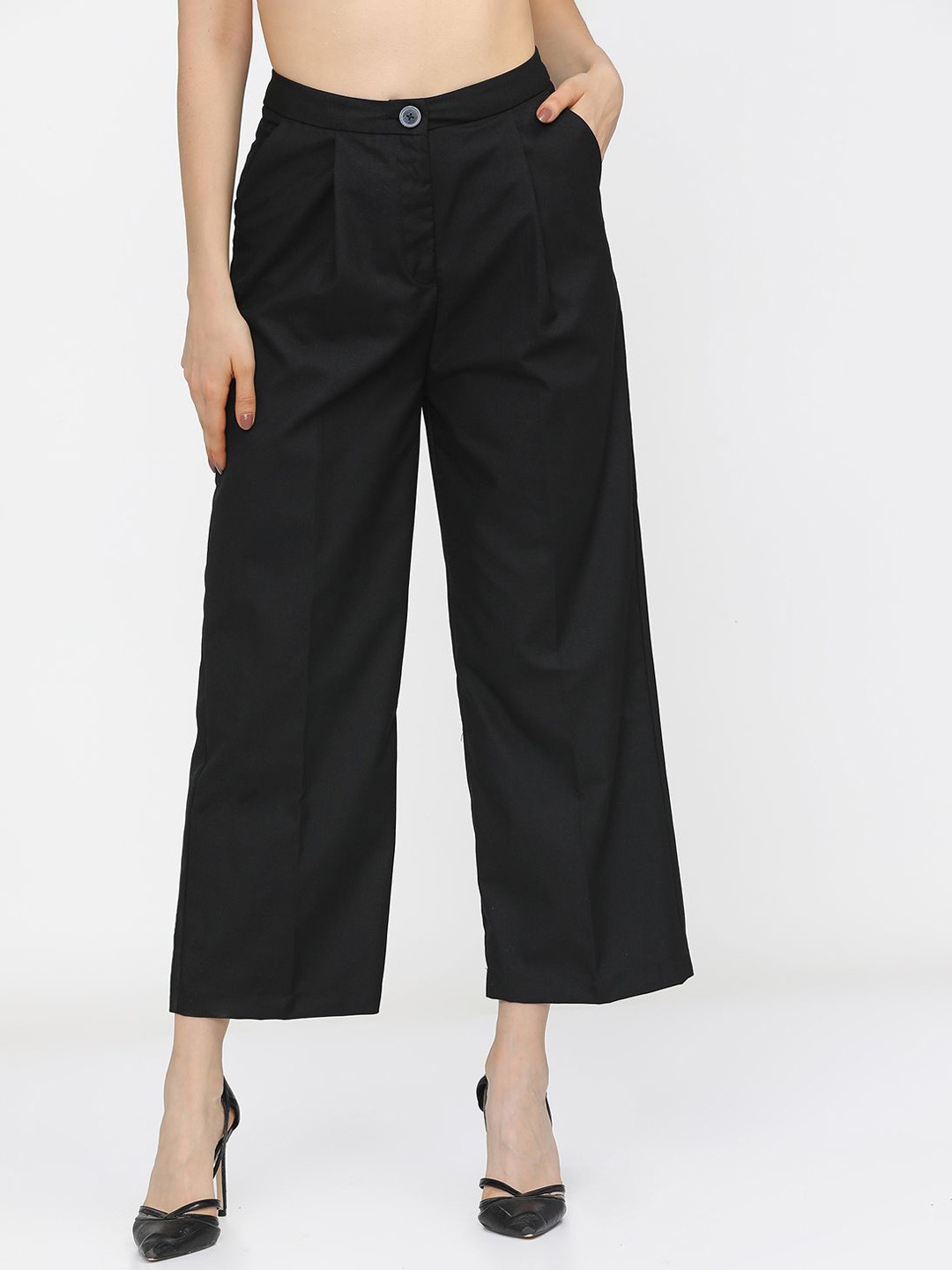 

Tokyo Talkies Women Flared Pleated Trousers, Black