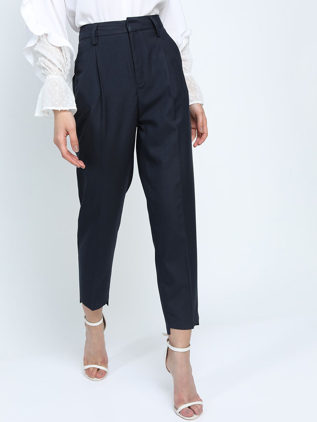 

Tokyo Talkies Women Flared Pleated Trousers, Navy blue