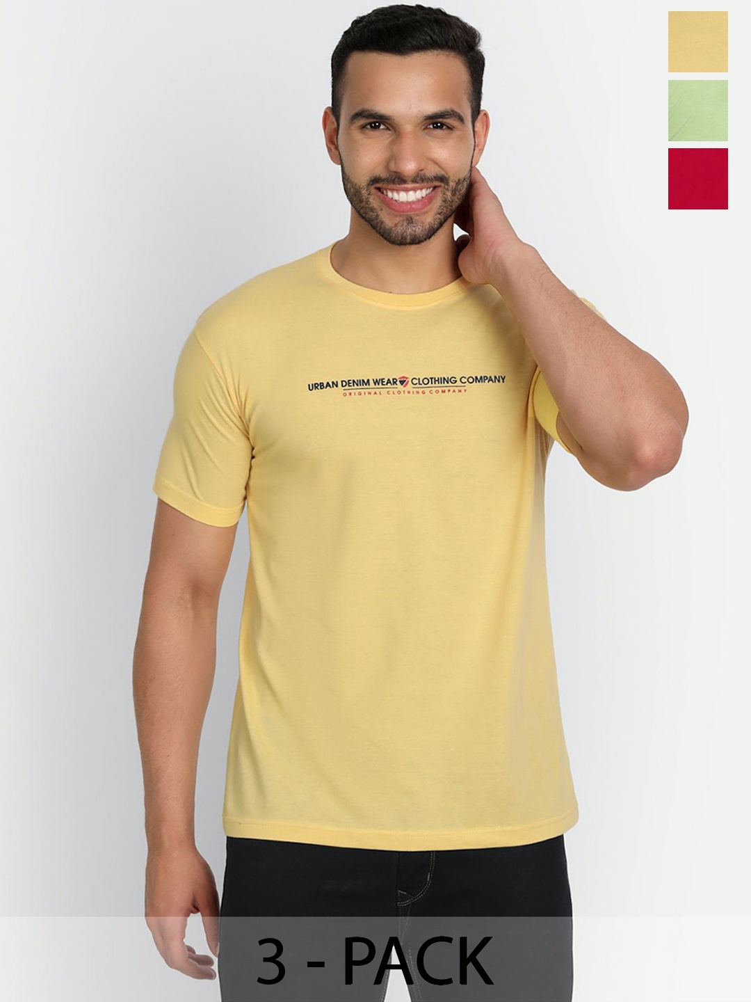 

ZEFFIT Men Pack Of 3 Typography Printed Round Neck Cotton T-shirts, Red