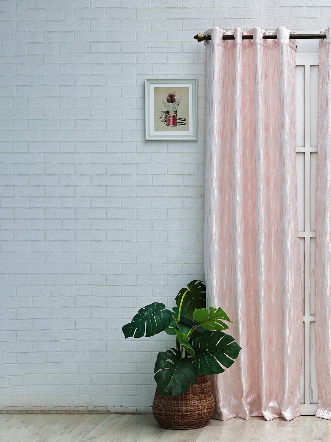 

Ariana Peach & White Self Design Room Darkening Jacquard Long Door Curtain