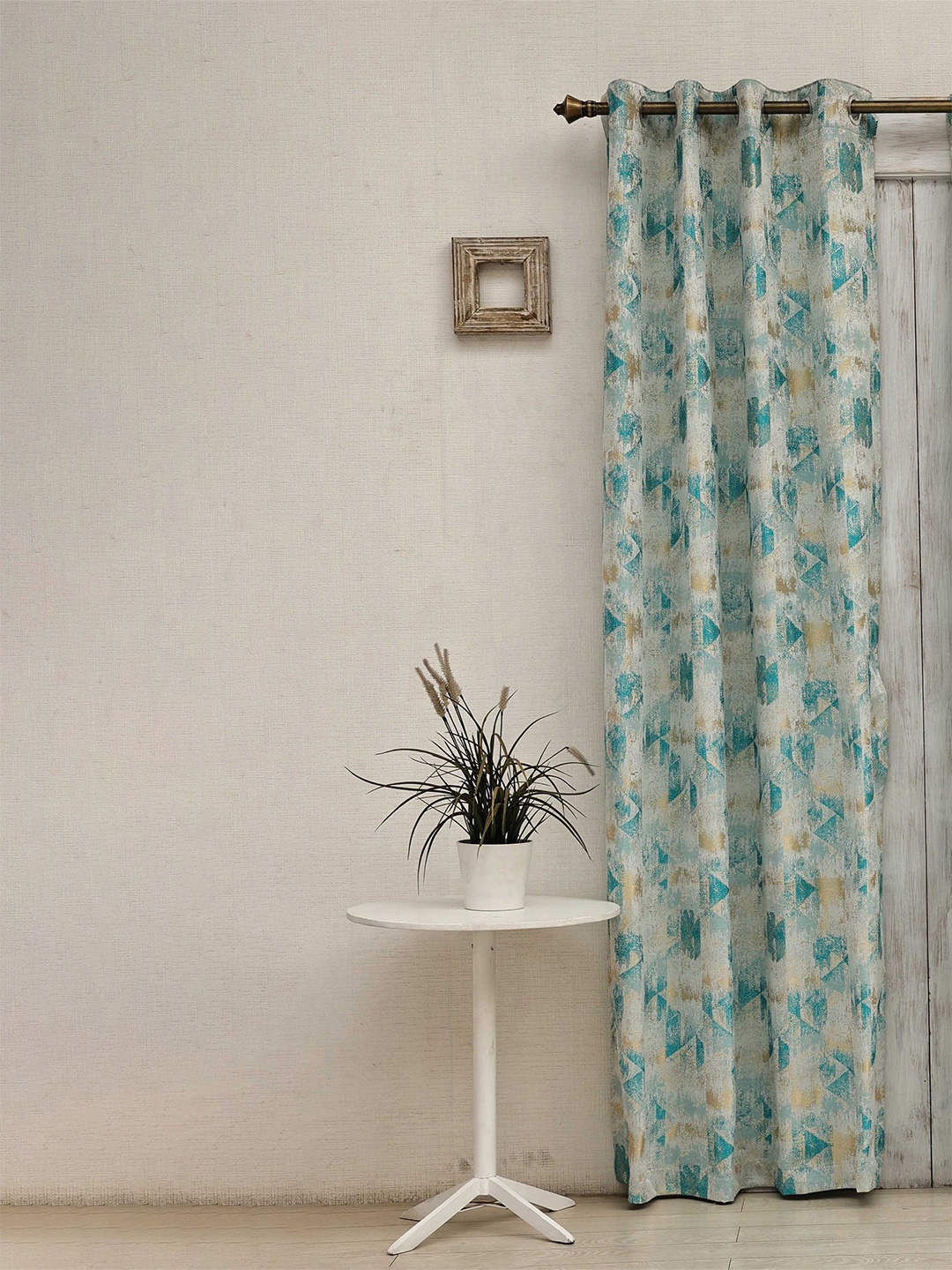

Ariana Turquoise Blue & White Abstract Room Darkening Jacquard Door Curtain