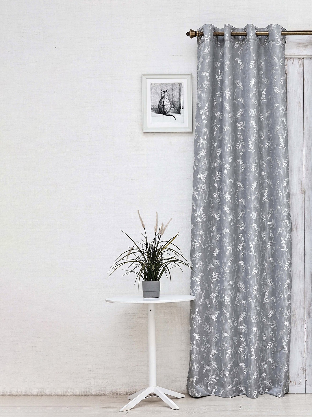 

Ariana Grey & White Floral Room Darkening Jacquard Long Door Curtain