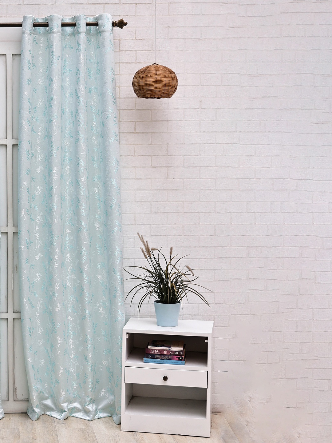 Ariana Turquoise Blue Floral Room Darkening Jacquard Door Curtain
