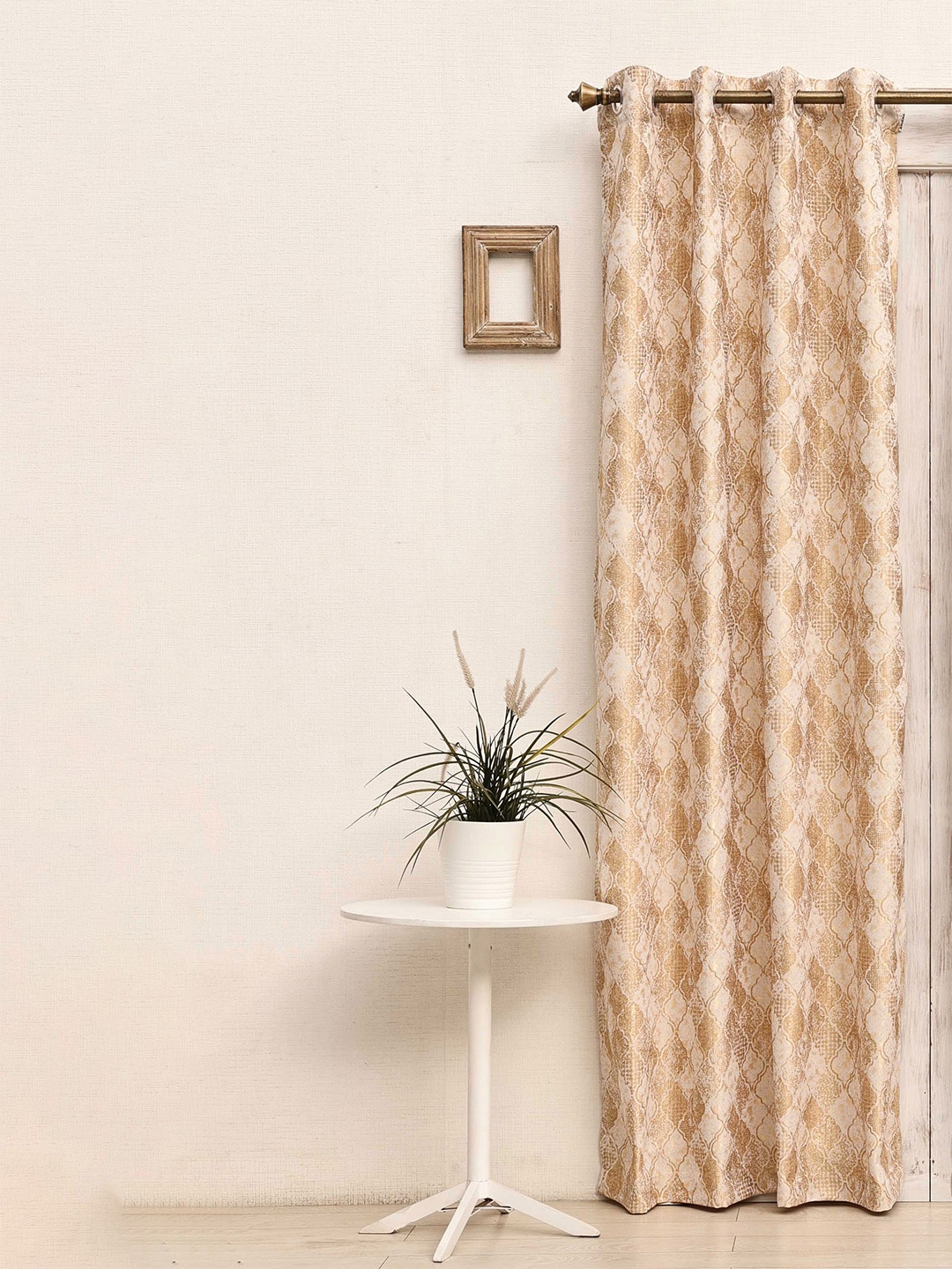 

Ariana Gold Toned & White Geometric Room Darkening Jacquard Door Curtain