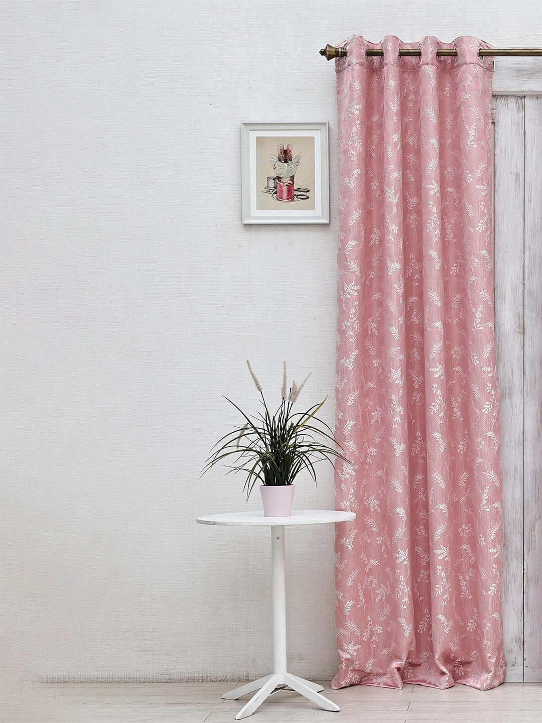 

Ariana Coral & White Floral Room Darkening Jacquard Long Door Curtain