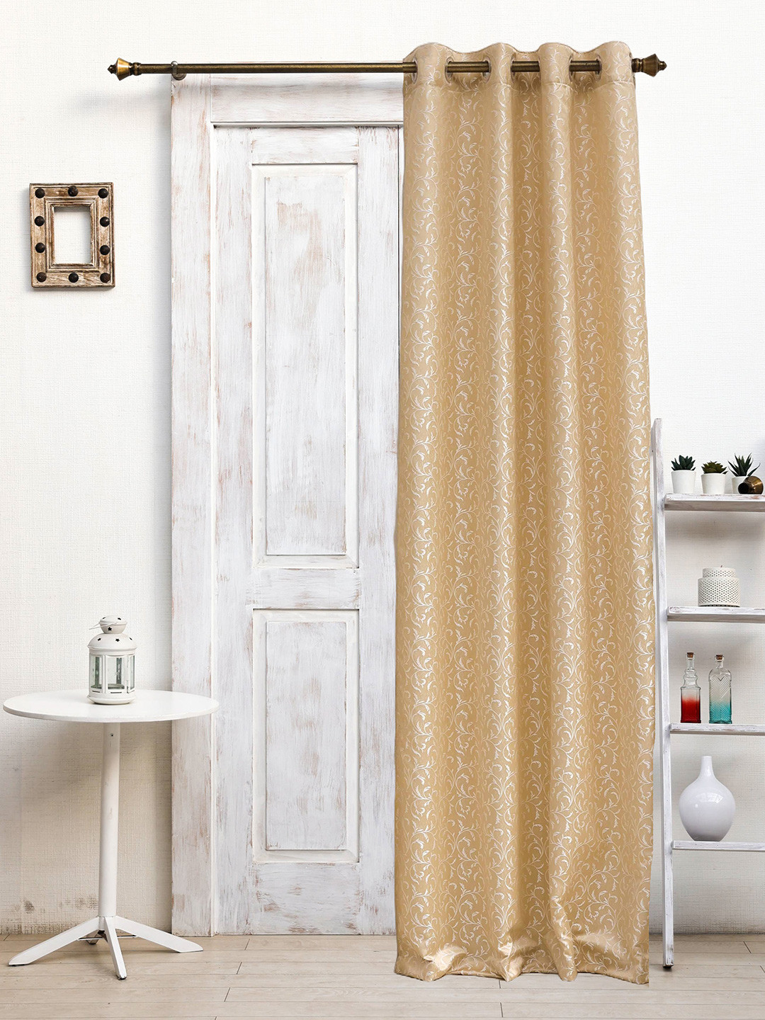 

Ariana Beige & White Floral Room Darkening Jacquard Door Curtain