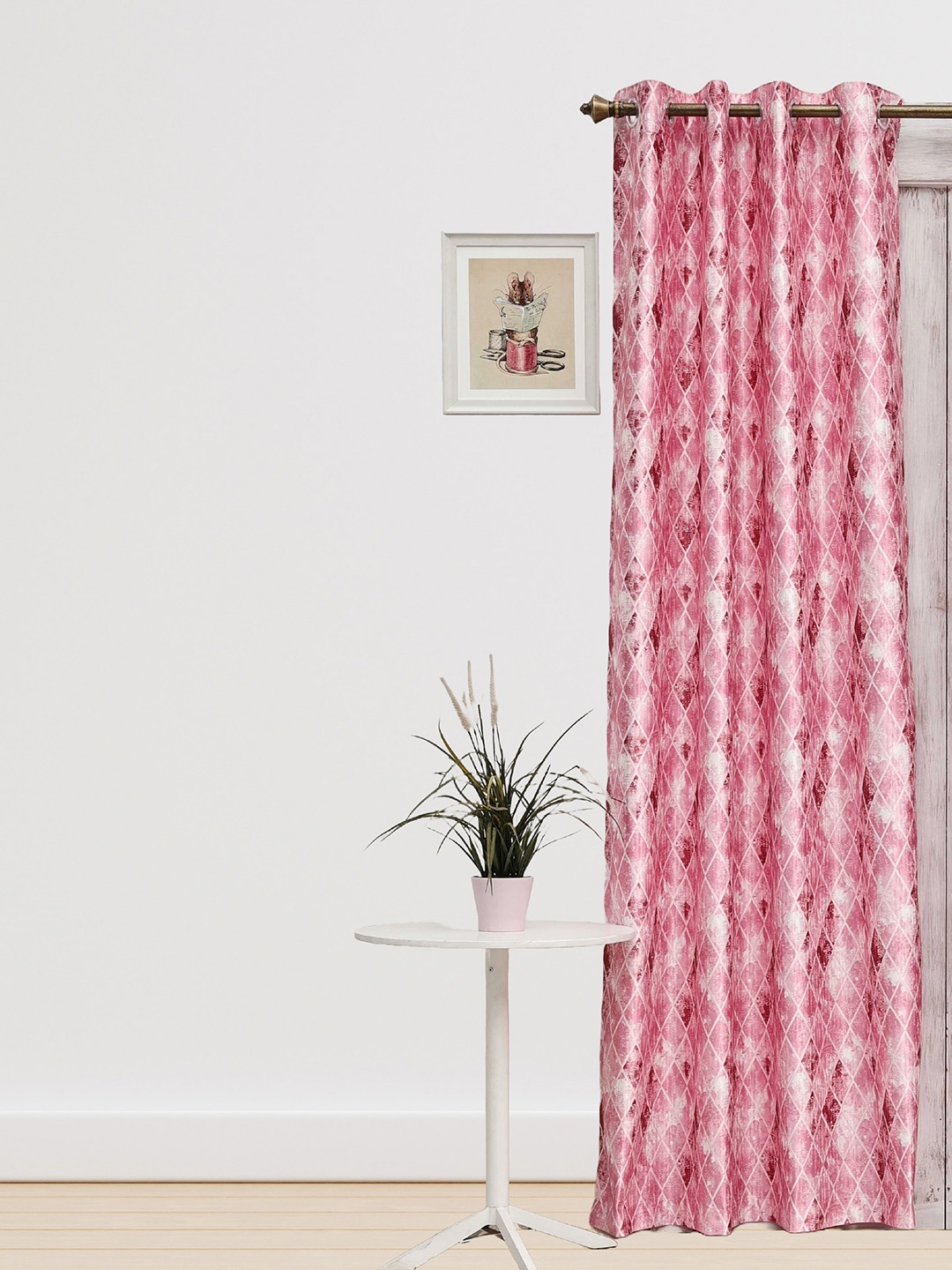 

Ariana Pink & White Geometric Room Darkening Jacquard Door Curtain