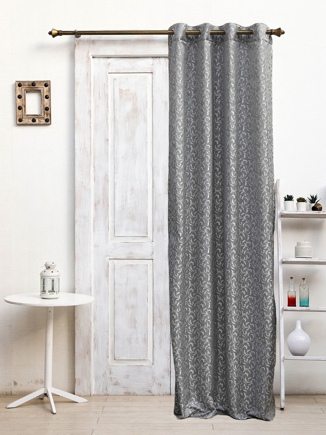 

Ariana Grey & White Floral Room Darkening Jacquard Door Curtain