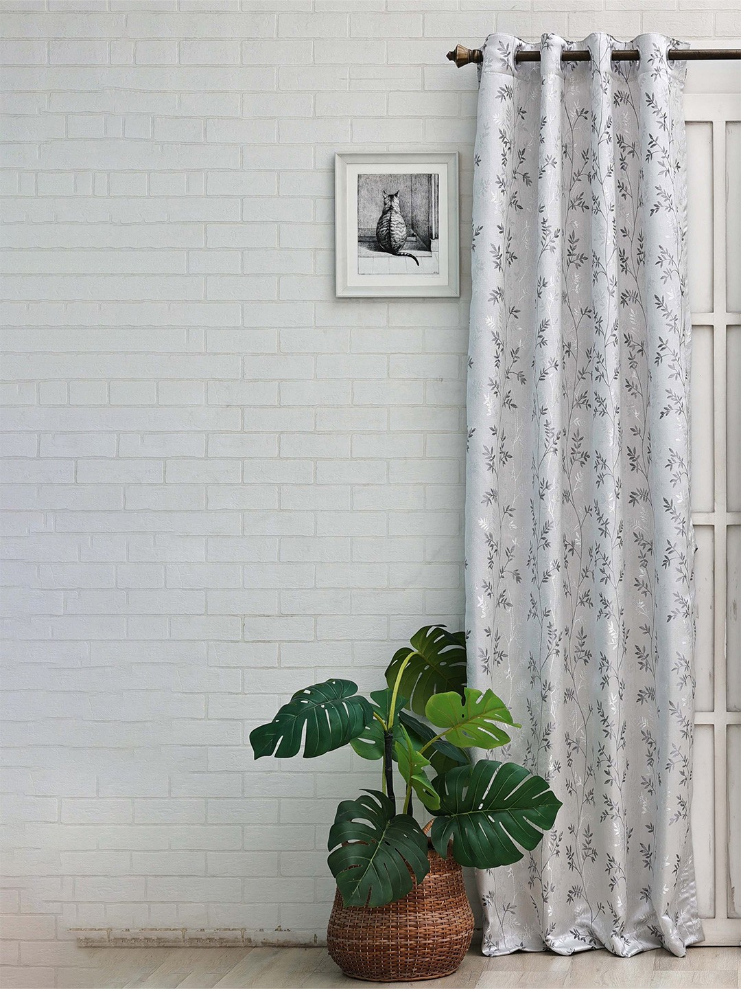 

Ariana Grey & White Floral Room Darkening Jacquard Long Door Curtain