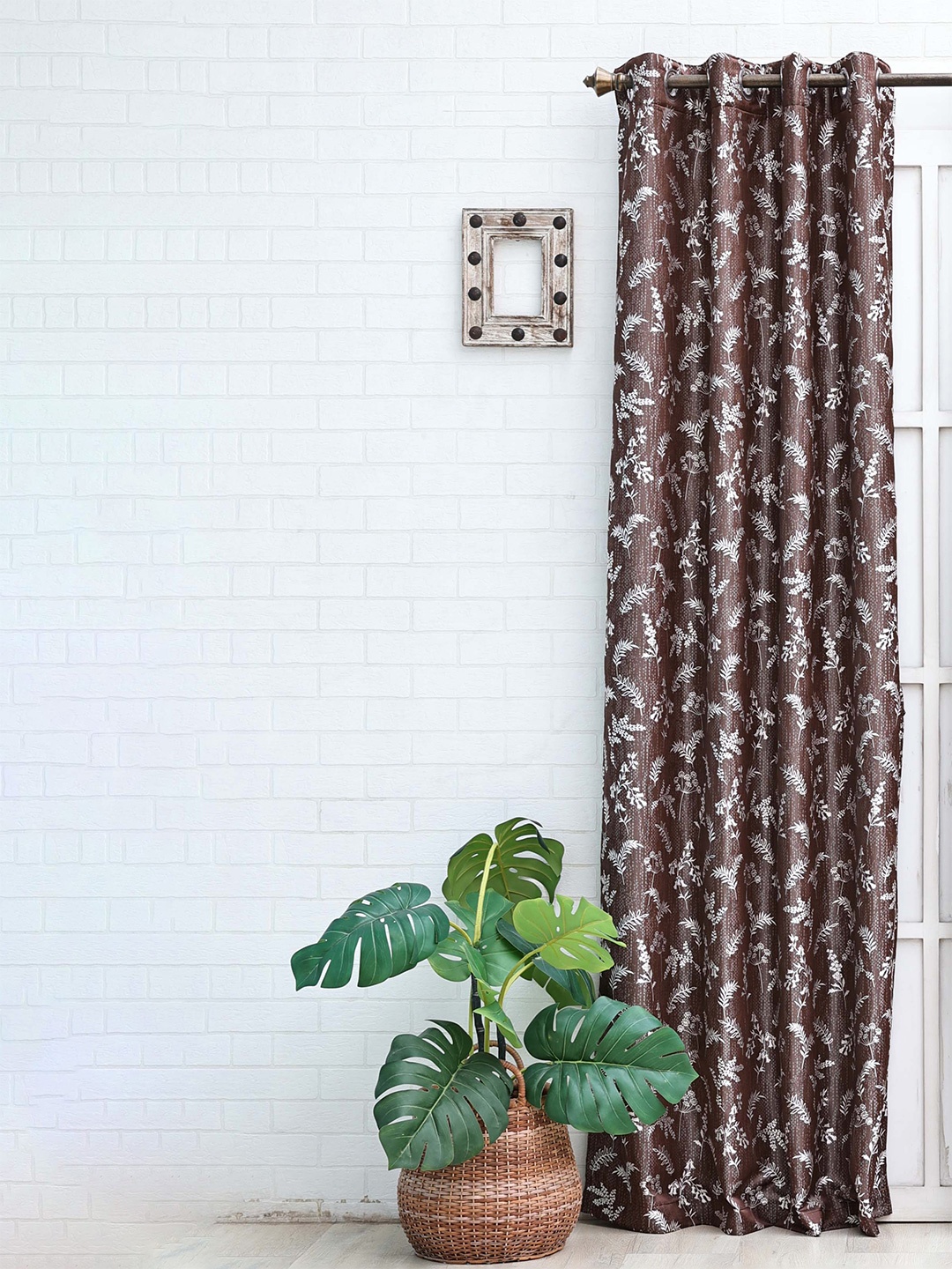 

Ariana Murmur Brown Floral Printed Room Darkening Jacquard Long Door Curtain