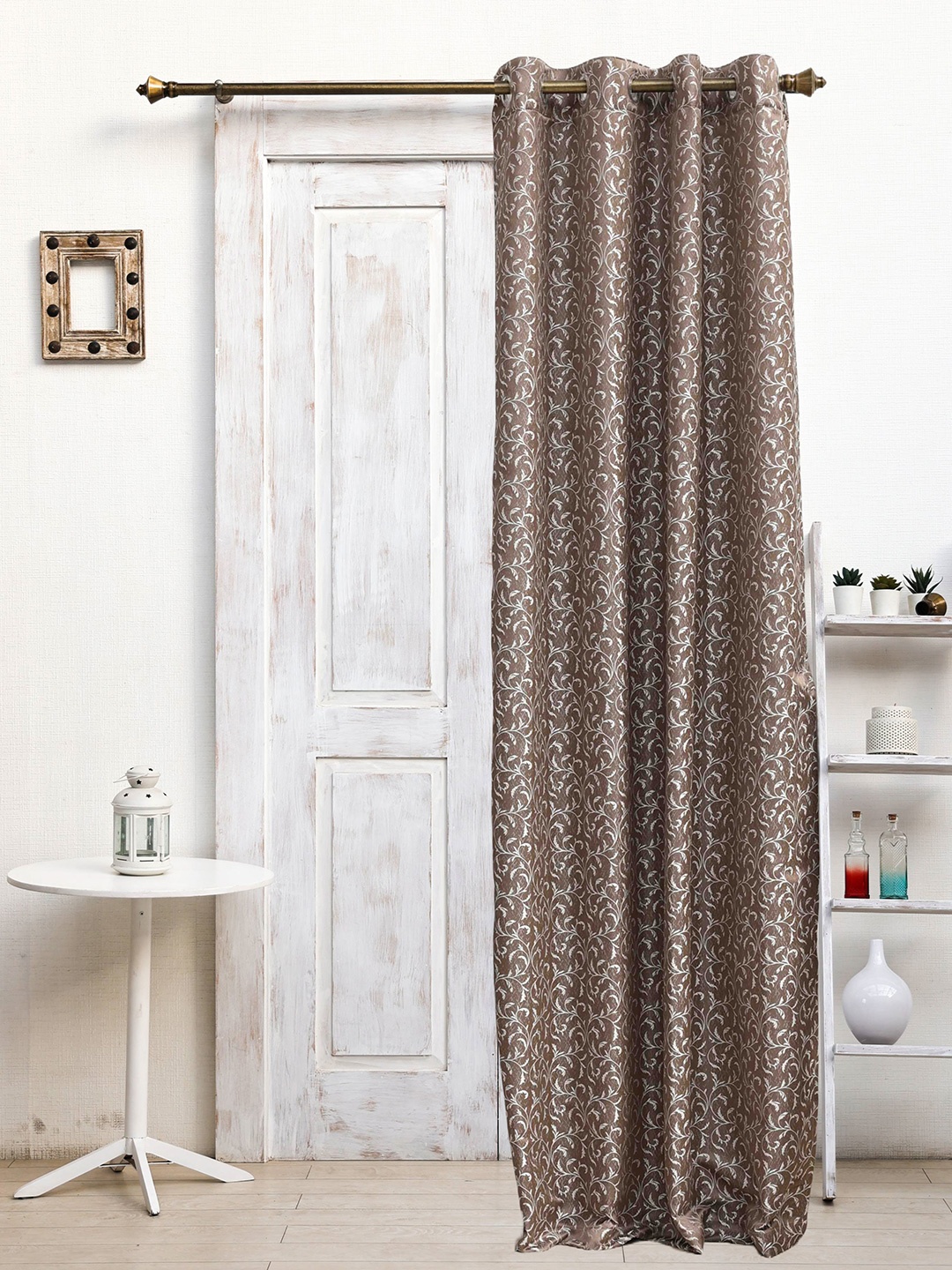 

Ariana Brown & White Floral Room Darkening Jacquard Long Door Curtain