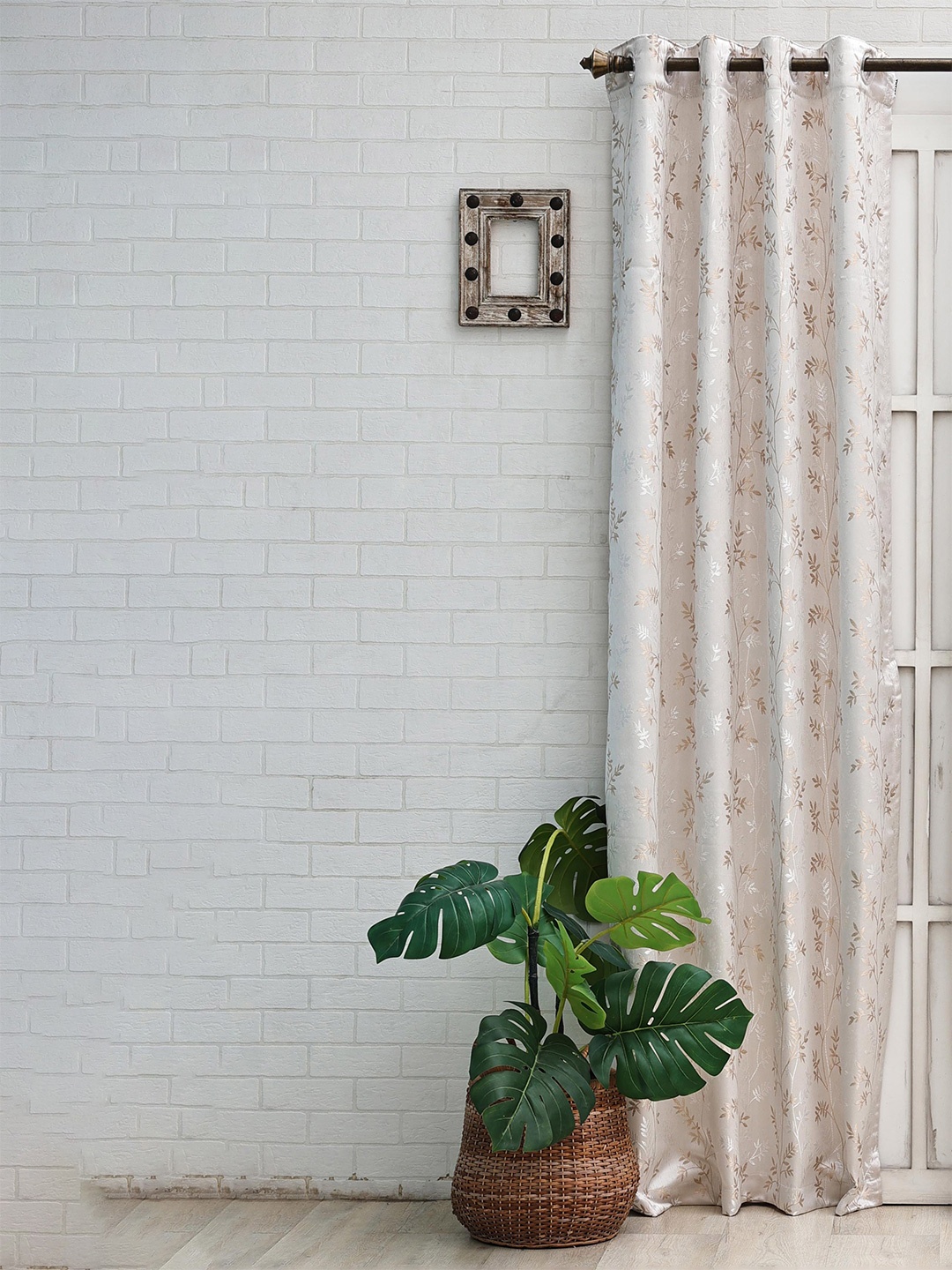 Ariana Moire Beige & Rose Floral Room Darkening Jacquard Door Curtain