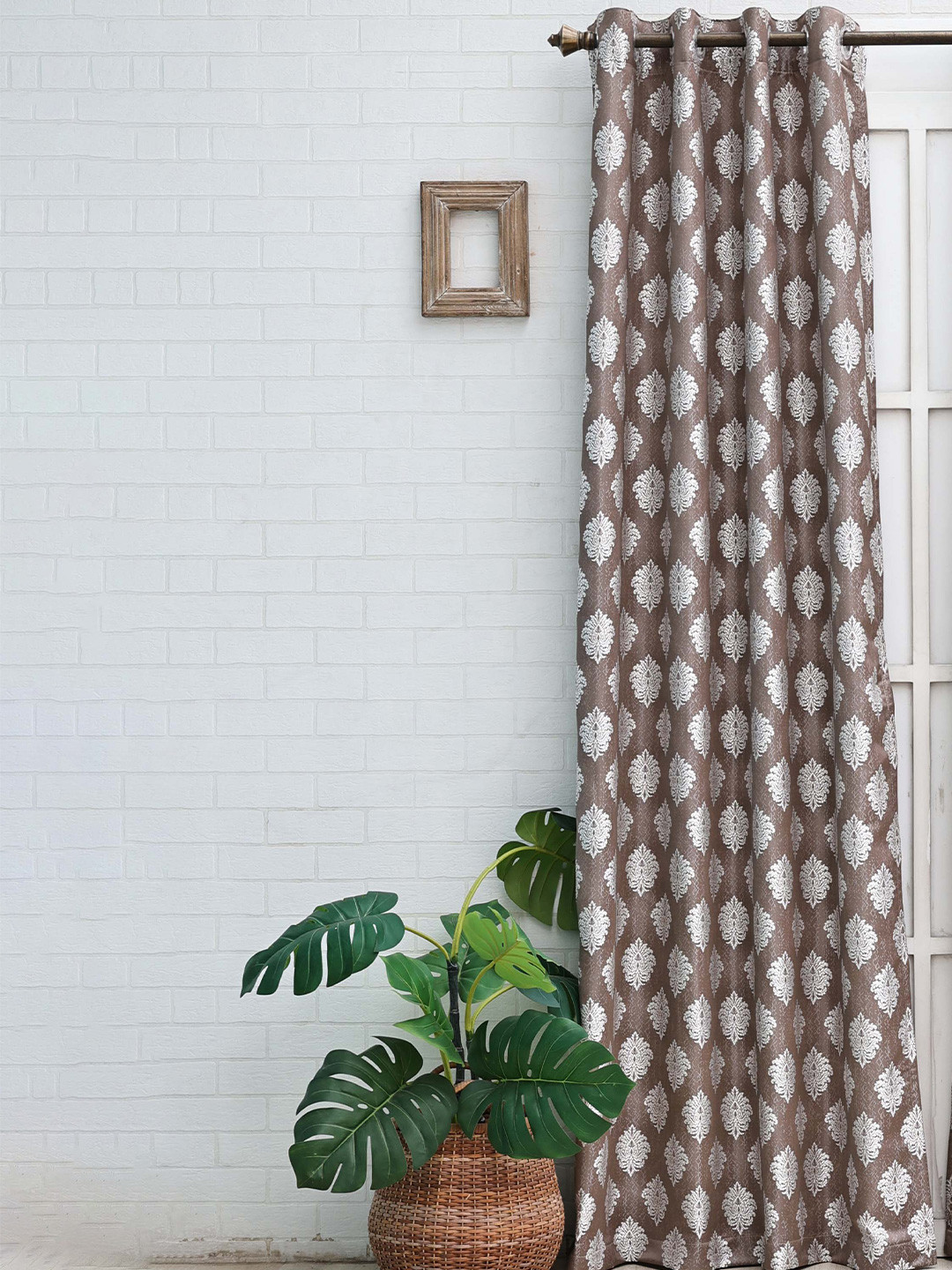 

Ariana Brown & Silver-Toned Ethnic Motifs Room Darkening Jacquard Long Door Curtain