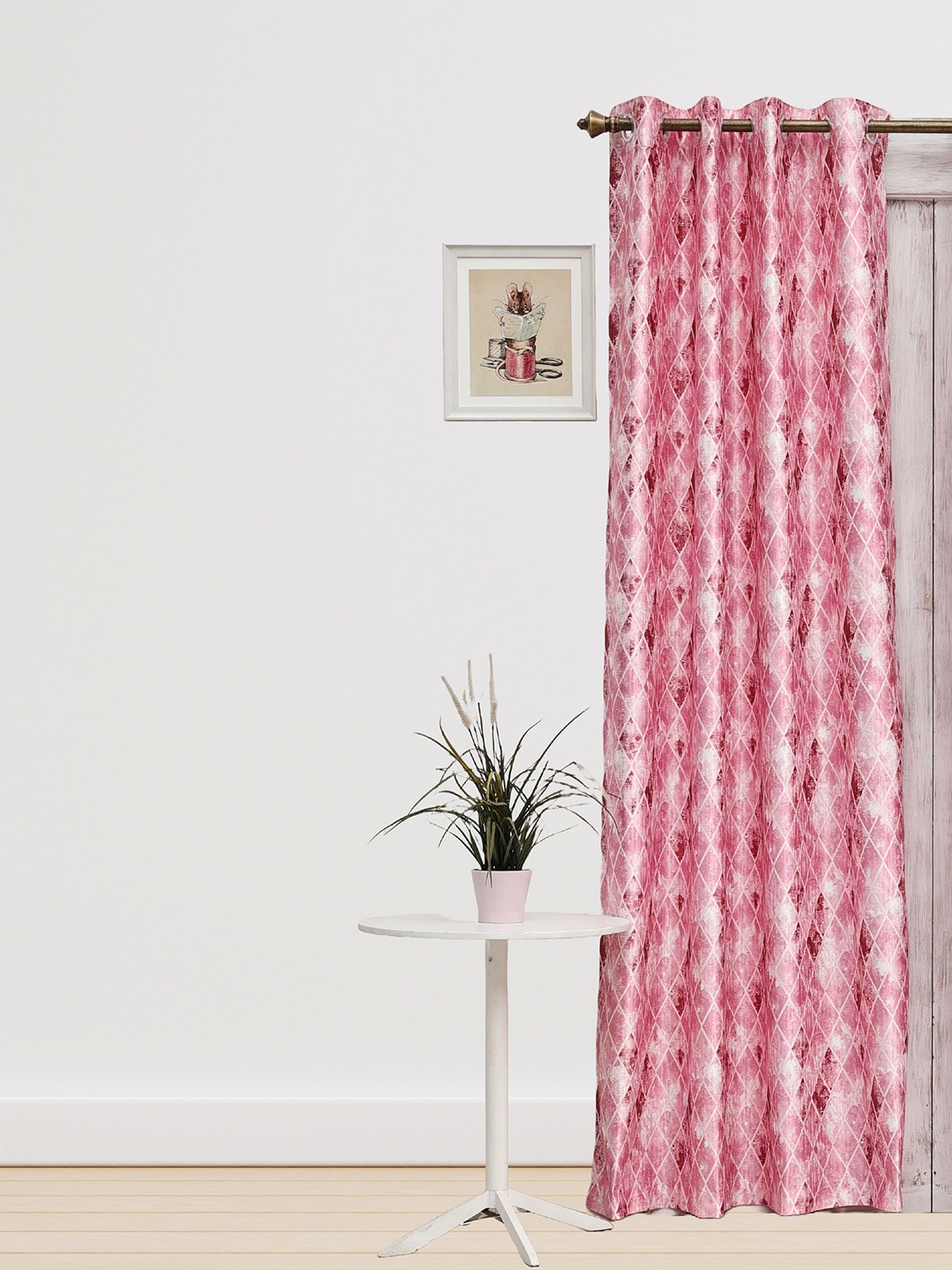 

Ariana Apex Pink & White Geometric Printed Room Darkening Jacquard Long Door Curtain