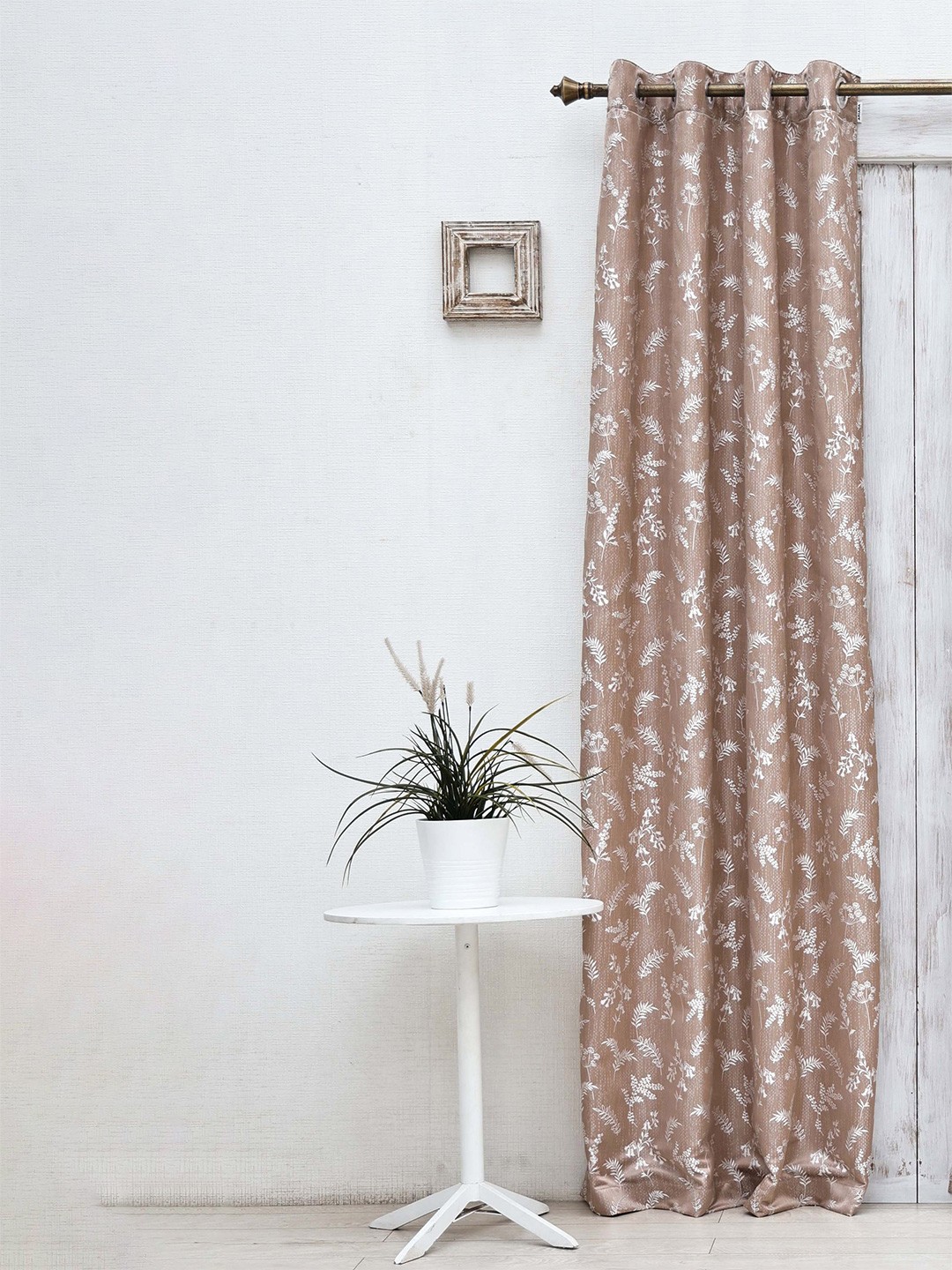 

Ariana Coffee Brown & Silver-Toned Floral Room Darkening Jacquard Long Door Curtain