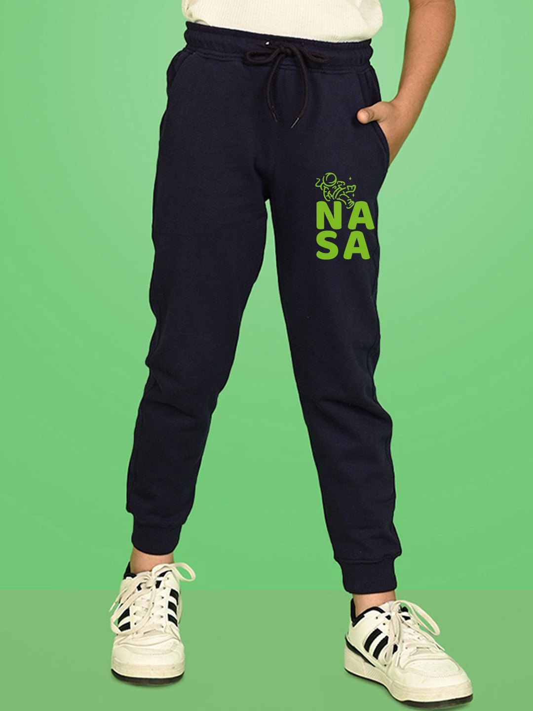 

NUSYL Boys Printed Ankle Length Track Pants, Navy blue