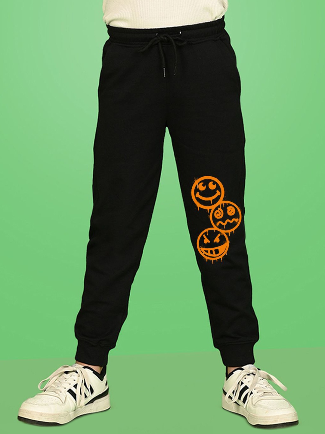 

NUSYL Boys Emojis Printed Cotton Joggers, Black