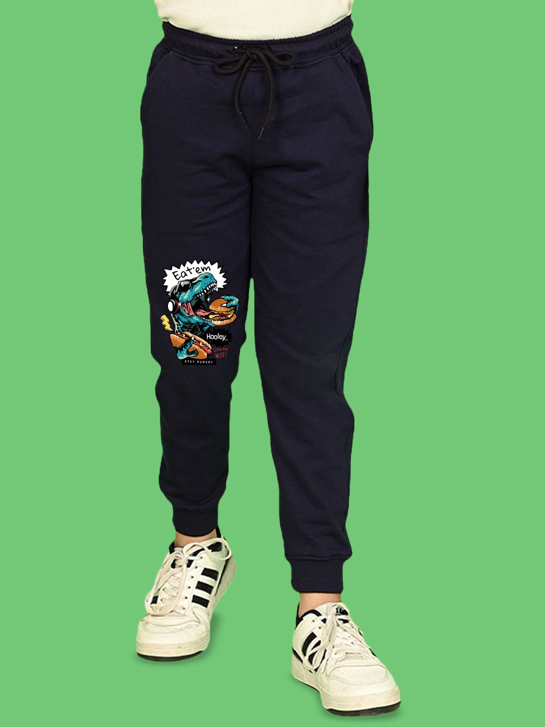 

NUSYL Boys Graphic Printed Ankle Length Track Pants, Navy blue