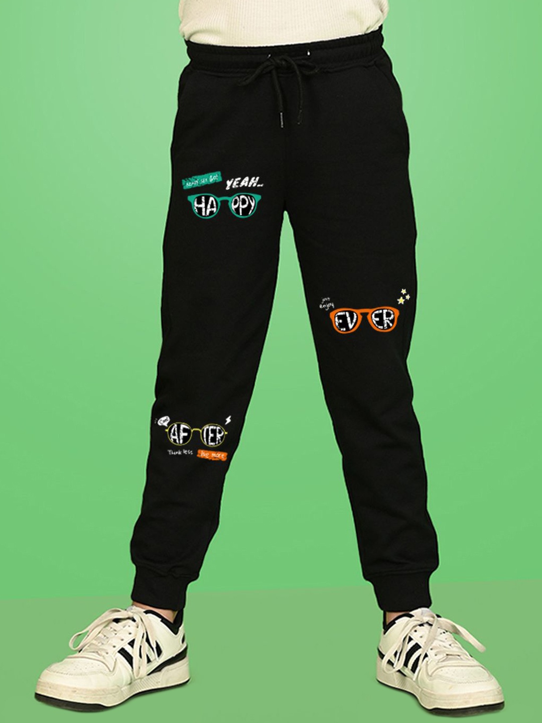 

NUSYL Boys Printed Cotton Joggers, Black