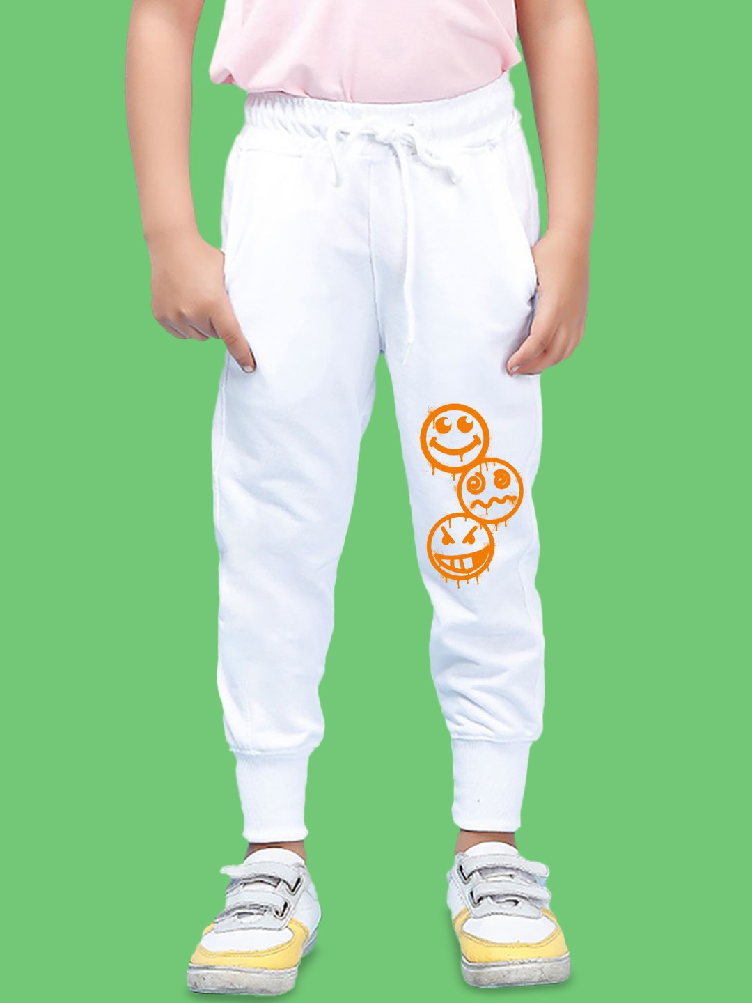 

NUSYL Boys Emojis Printed Cotton Regular Fit Joggers, White