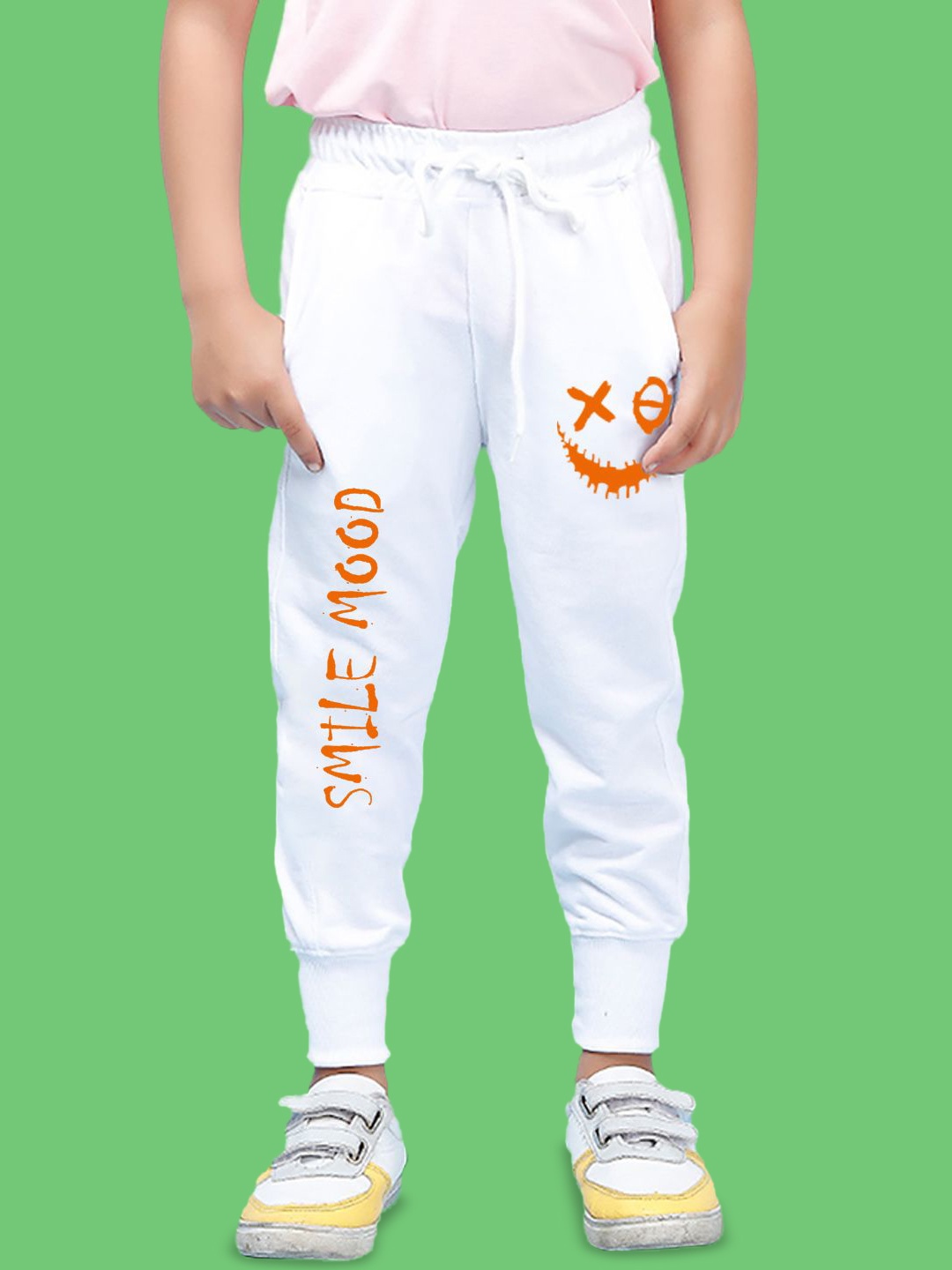 

NUSYL Boys Graphic Printed Cotton Joggers, White