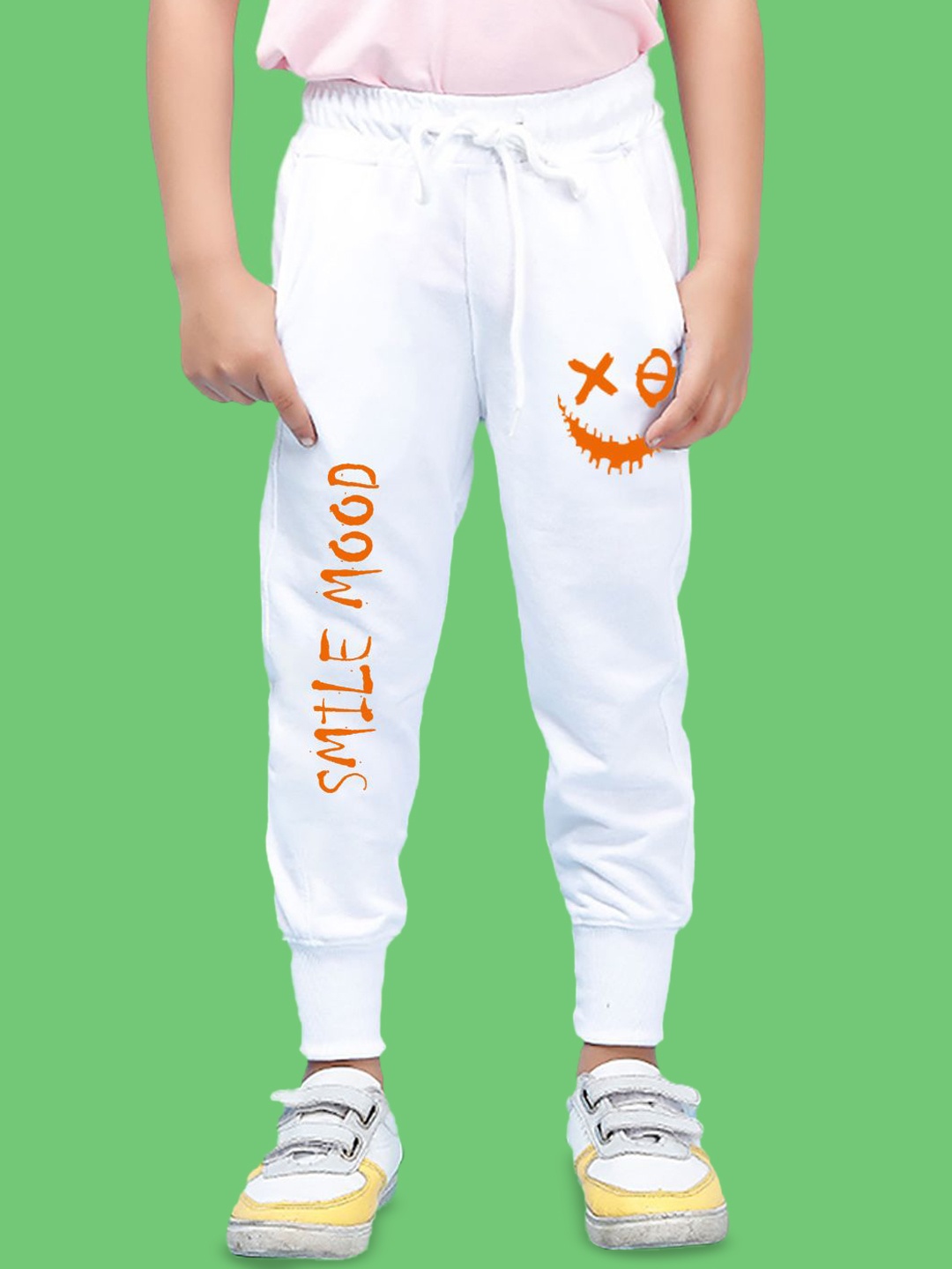 

NUSYL Boys Printed Cotton Ankle Length Track Pants, White