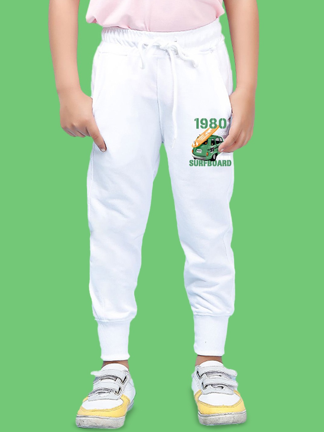 

NUSYL Boys Printed Cotton Ankle Length Track Pants, White