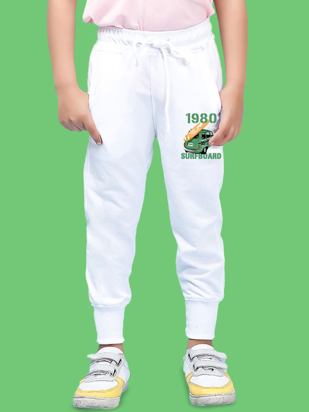 

NUSYL Boys Graphic Printed Cotton Joggers, White