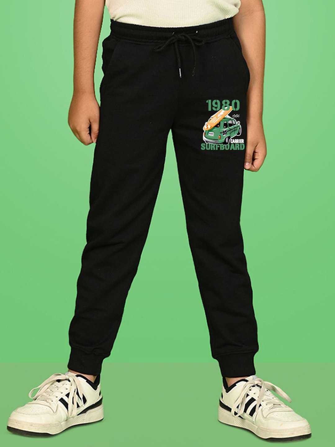 

NUSYL Boys Graphic Printed Cotton Joggers, Black