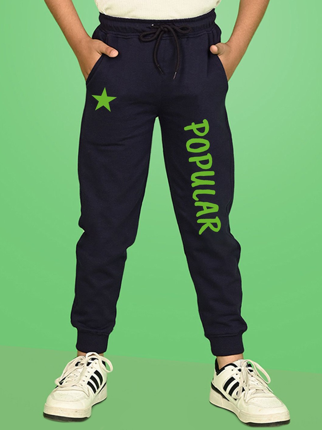 

NUSYL Boys Text Printed Cotton Ankle Length Joggers Track Pant, Navy blue