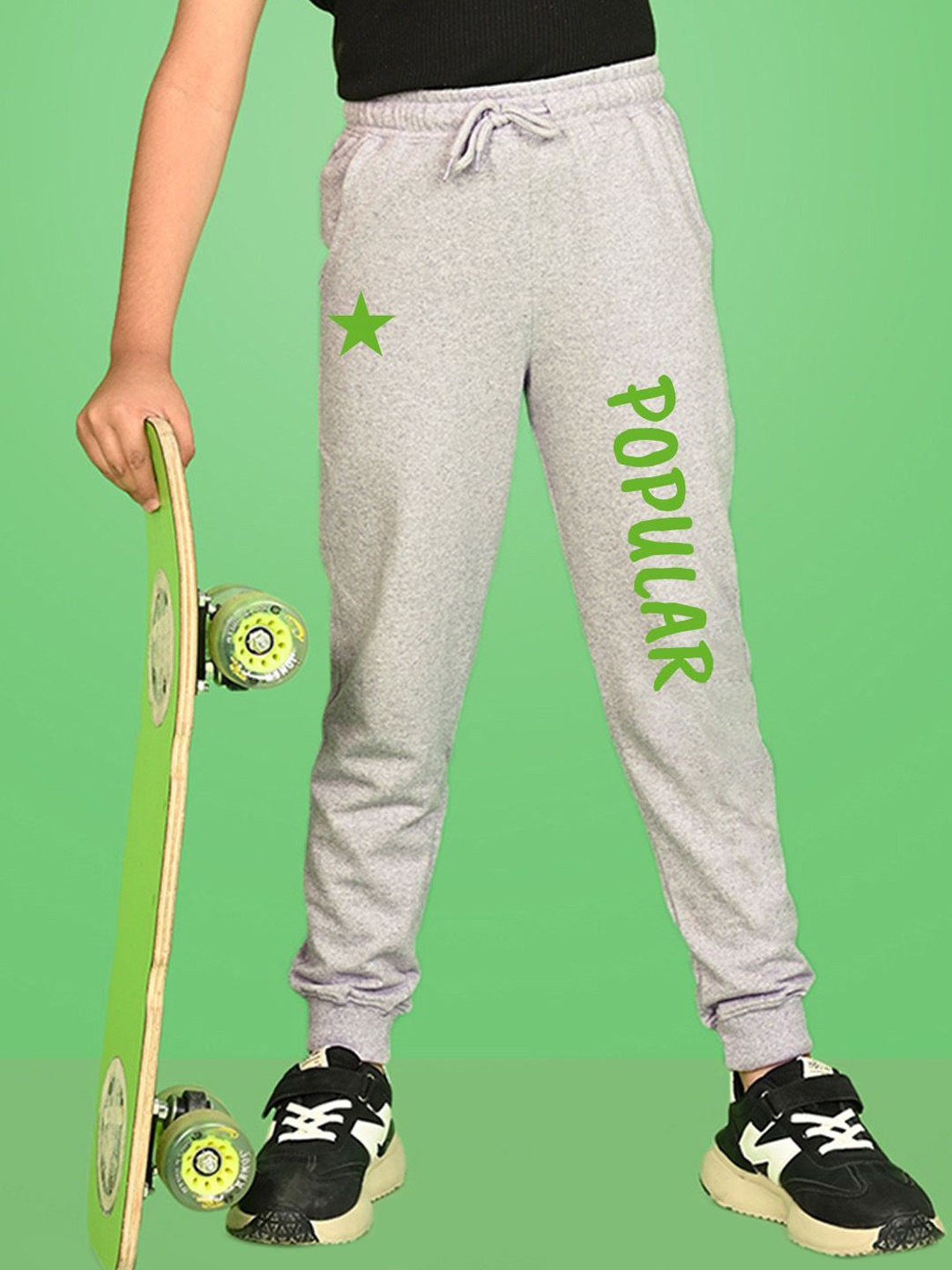 

NUSYL Boys Graphic Printed Cotton Joggers, Grey