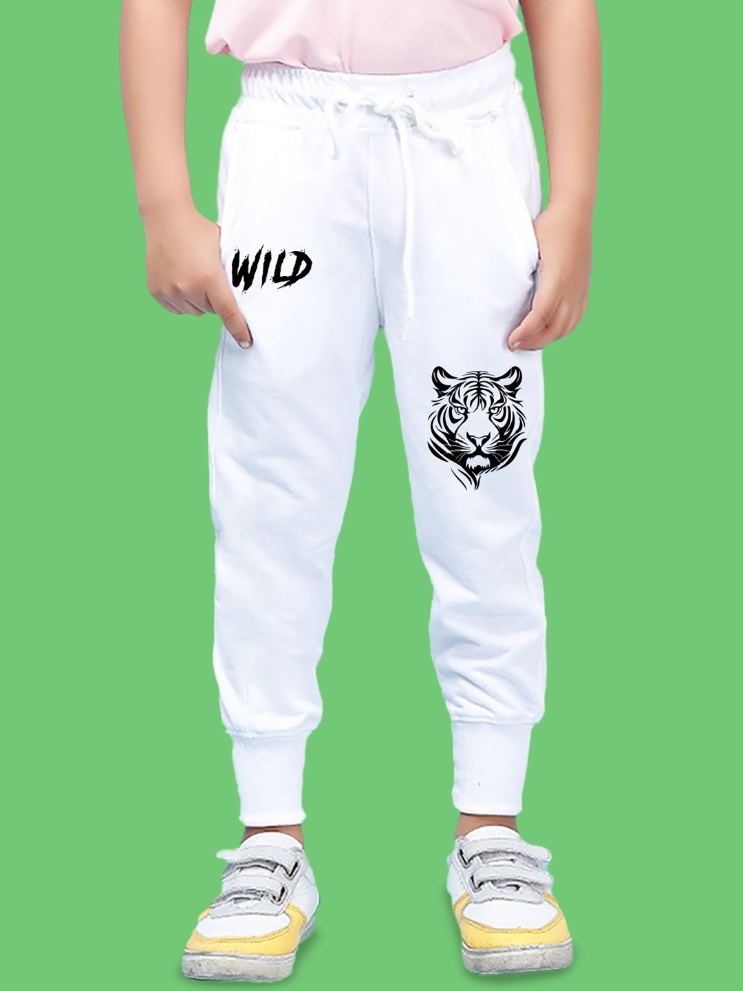

NUSYL Boys Graphic Printed Cotton Ankle Length Joggers, White