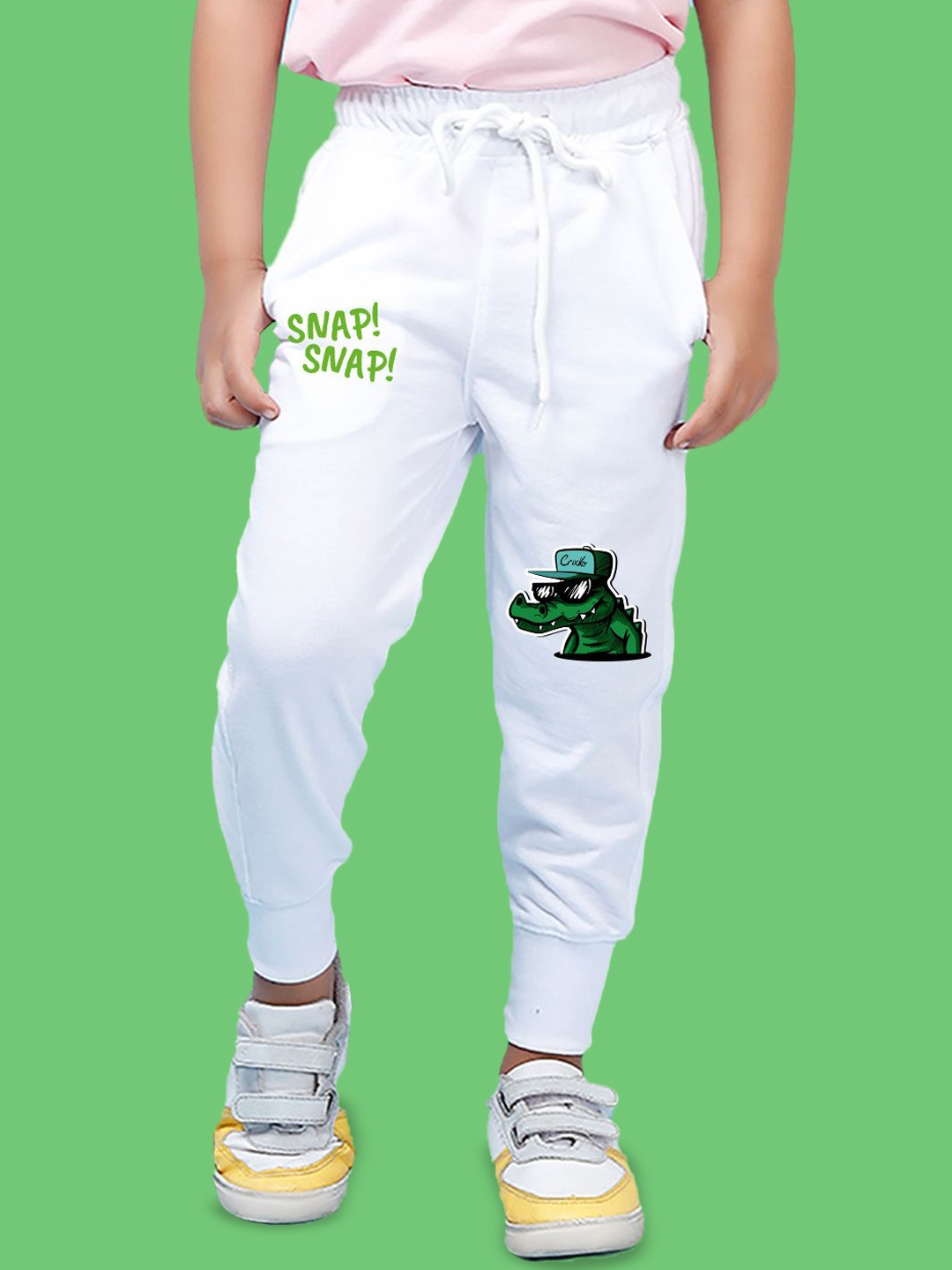 

NUSYL Boys Printed Cotton Ankle Length Track Pants, White