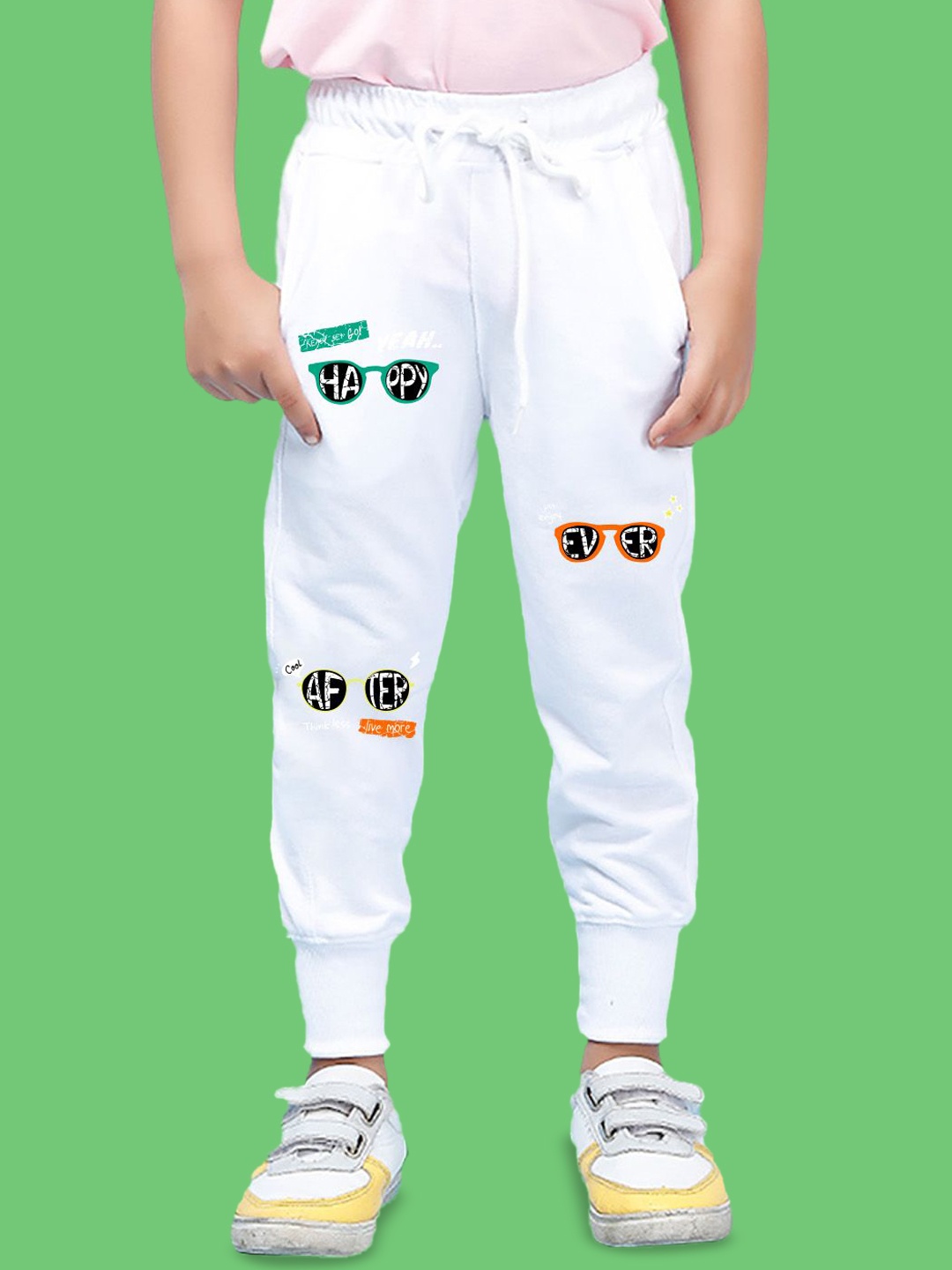 

NUSYL Boys Goggles Printed Ankle Length Regular Fit Joggers Track Pants, White