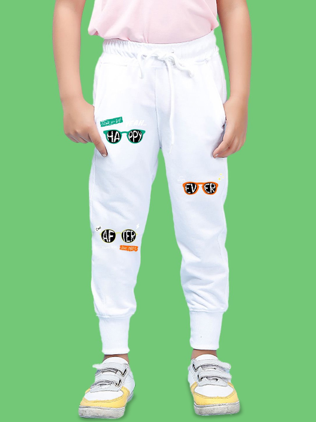 

NUSYL Boys Text & Goggles Printed Cotton Ankle Length Track Pants, White