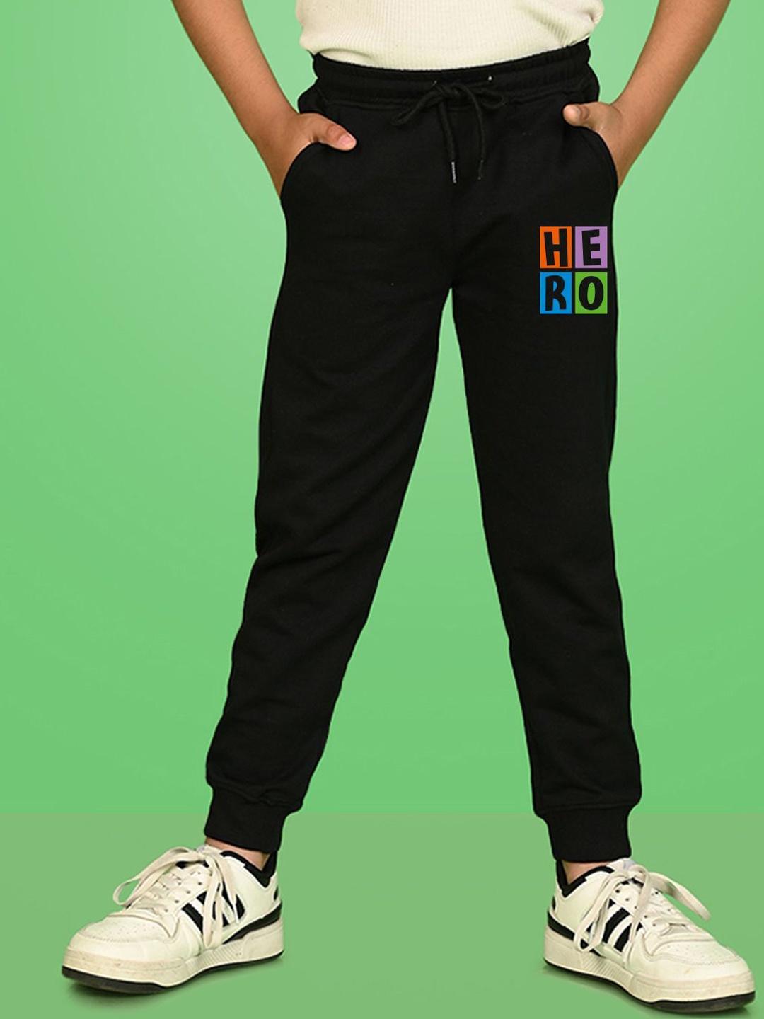 

NUSYL Boys Printed Ankle Length Track Pant, Black