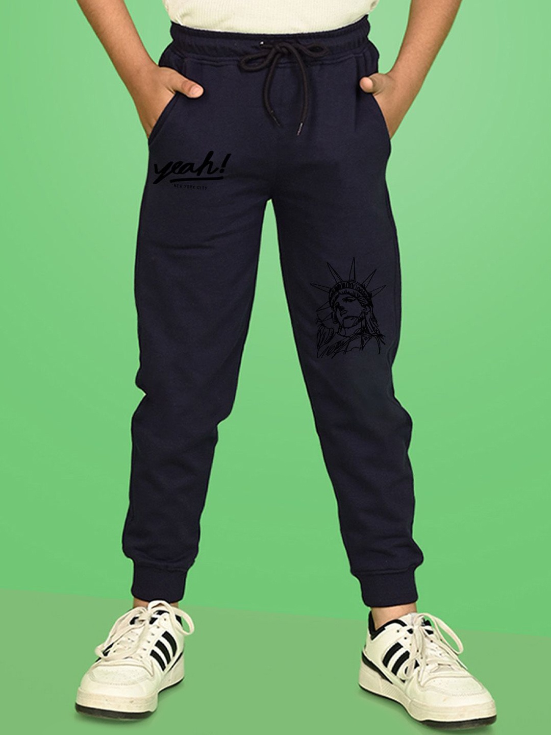 

NUSYL Boys Graphic Printed Cotton Joggers, Navy blue