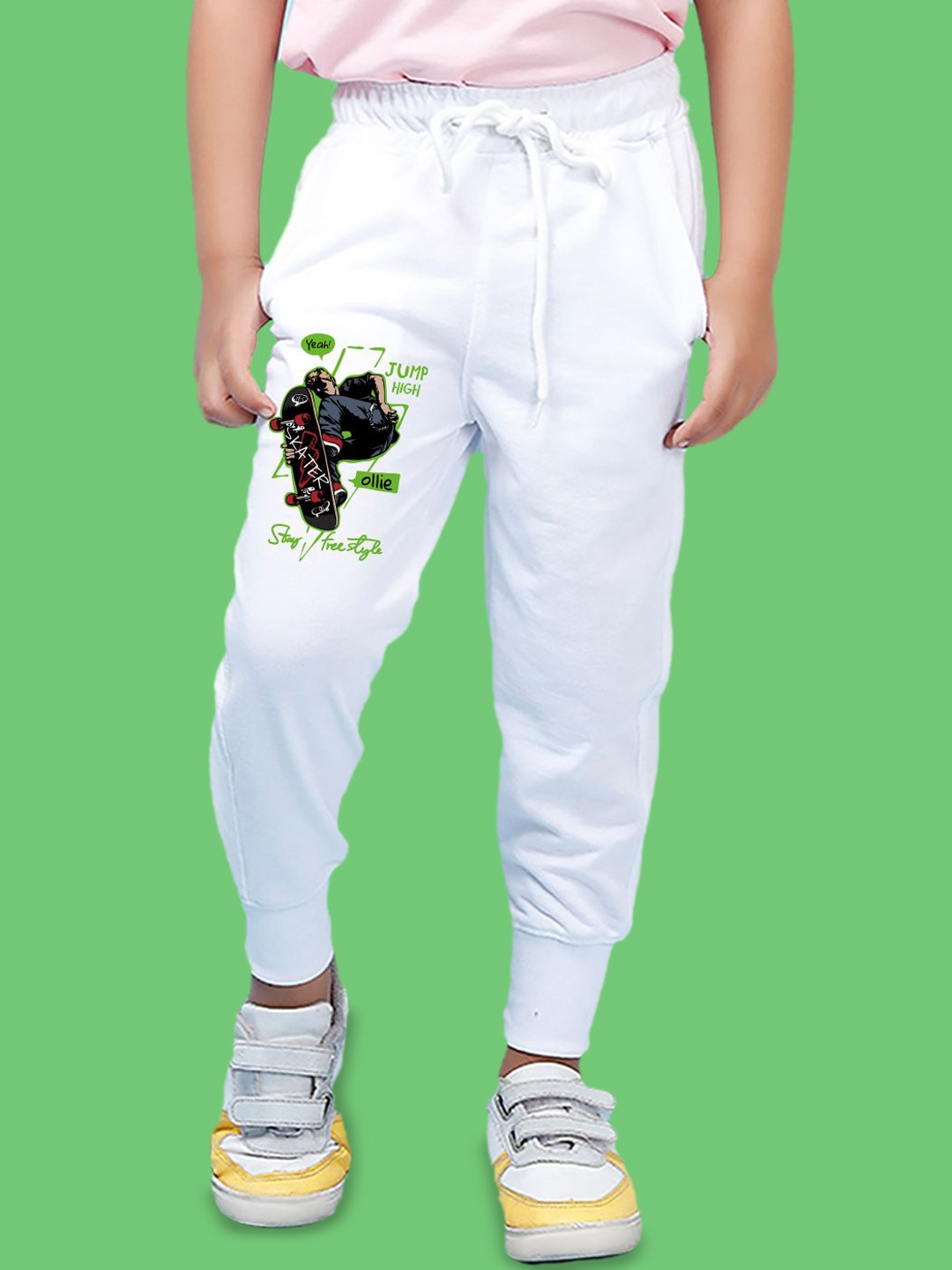 

NUSYL Boys Cotton Printed Ankle Length Regular Fit Joggers, White