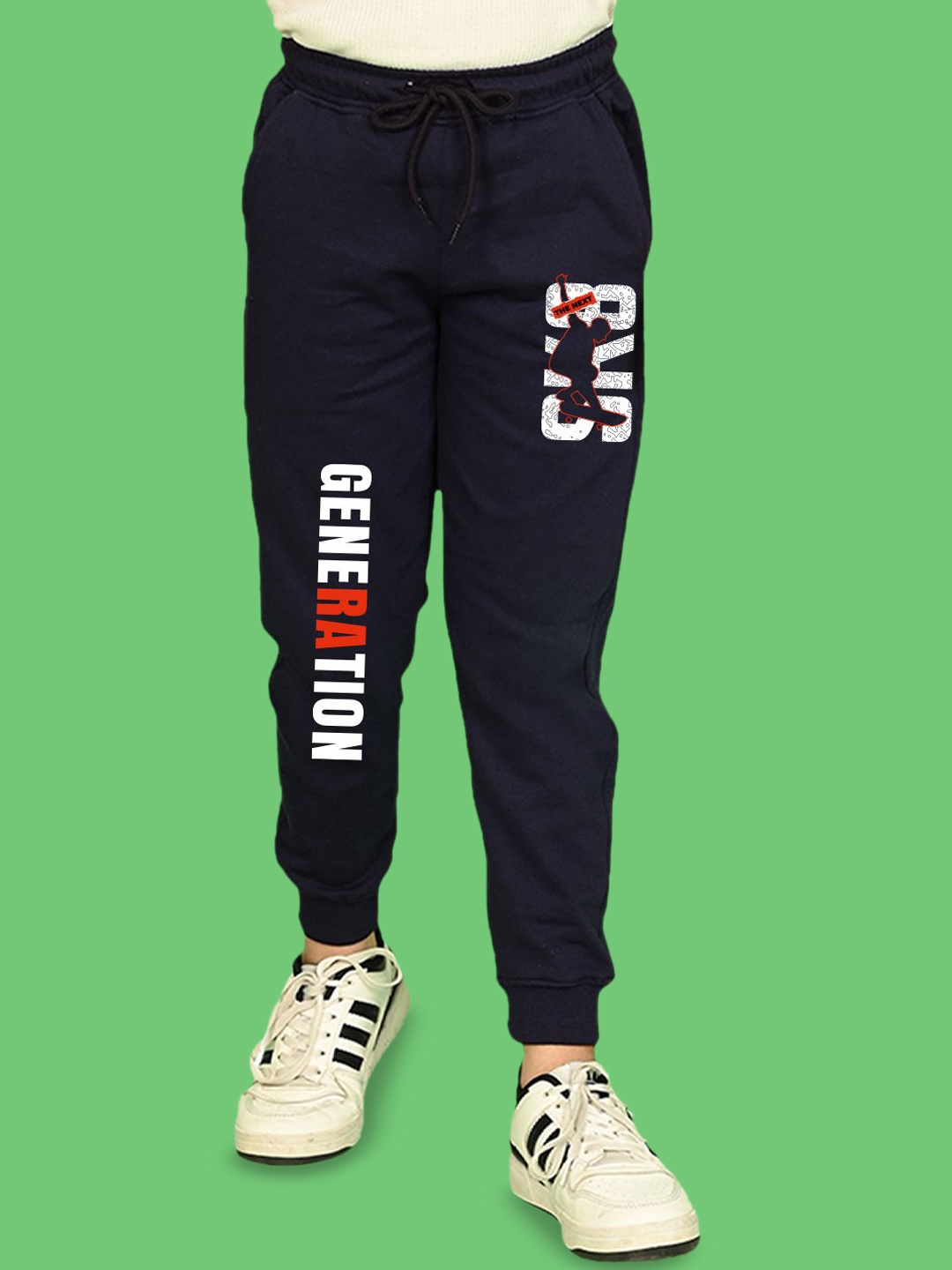 

NUSYL Boys Typographic Printed Cotton Joggers, Navy blue