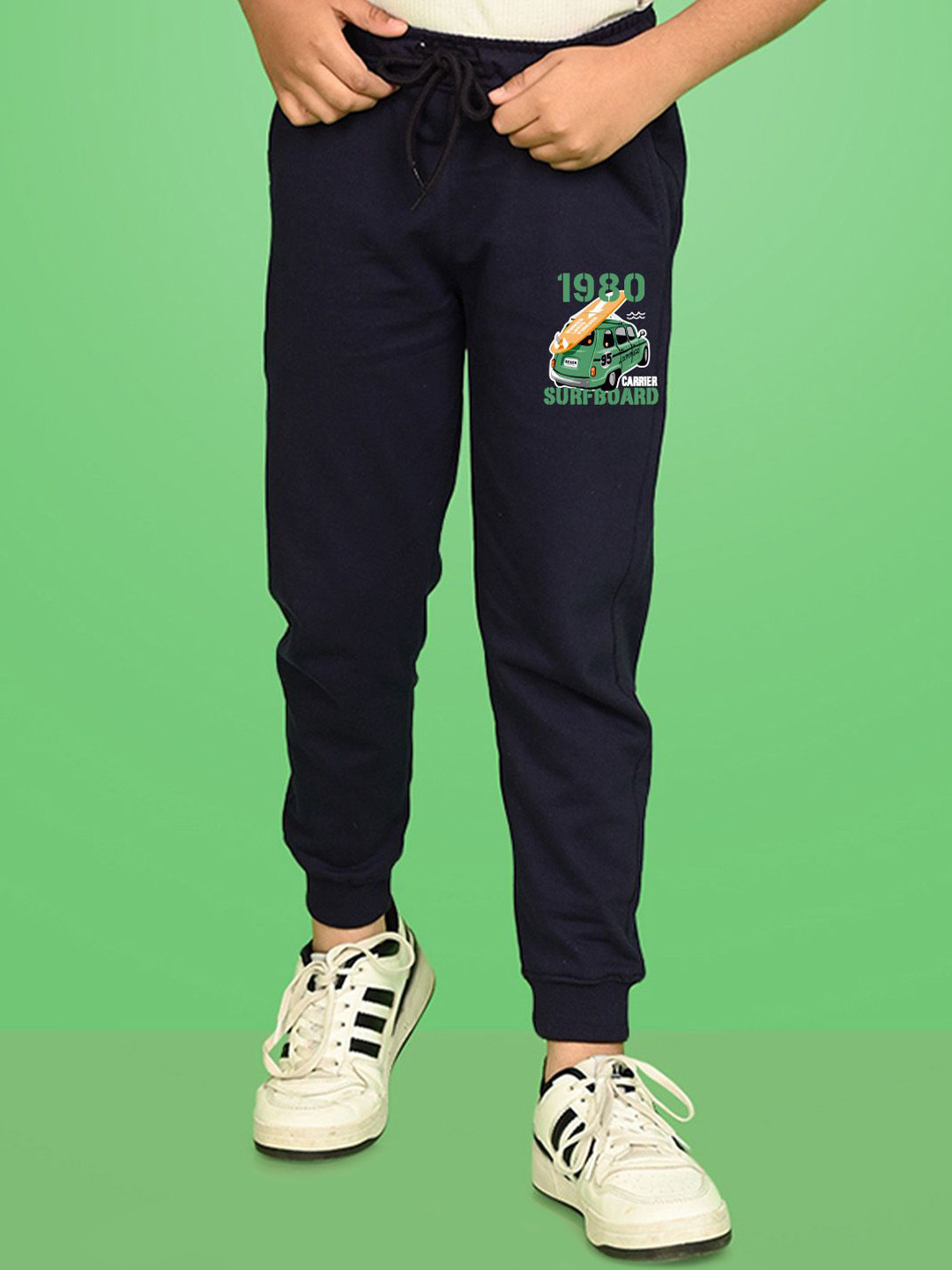 

NUSYL Boys Graphic Printed Cotton Joggers, Navy blue