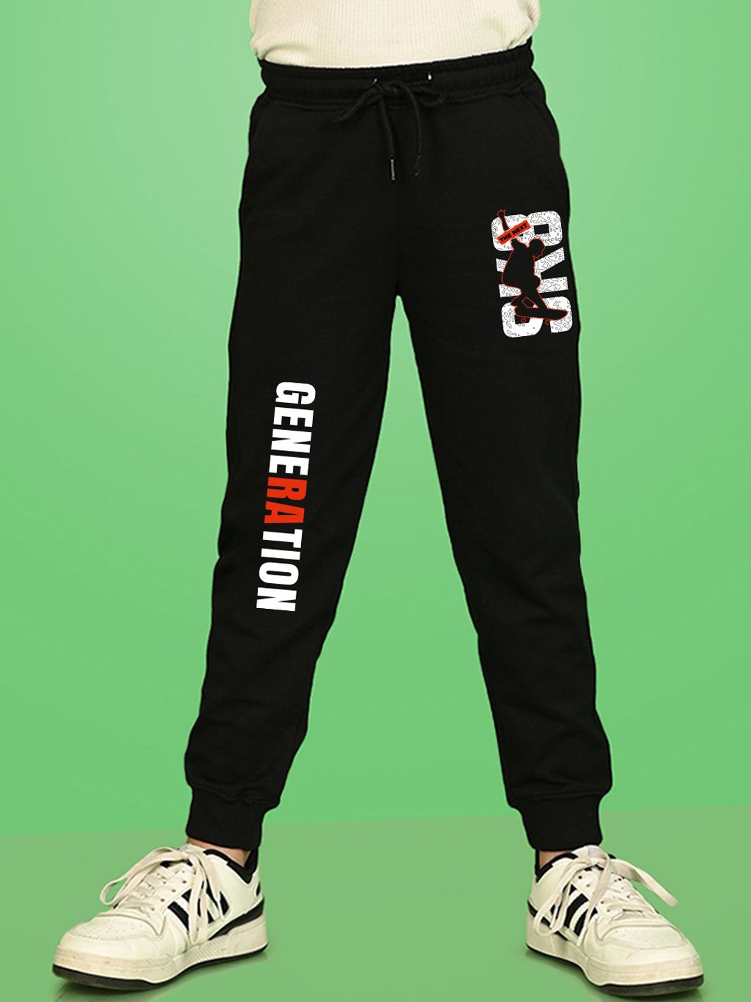 

NUSYL Boys Typographic Printed Ankle Length Joggers, Black