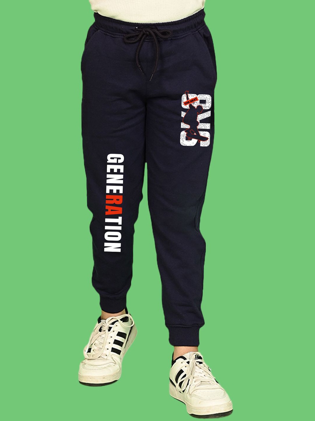 

NUSYL Boys Typographic Printed Cotton Joggers, Navy blue