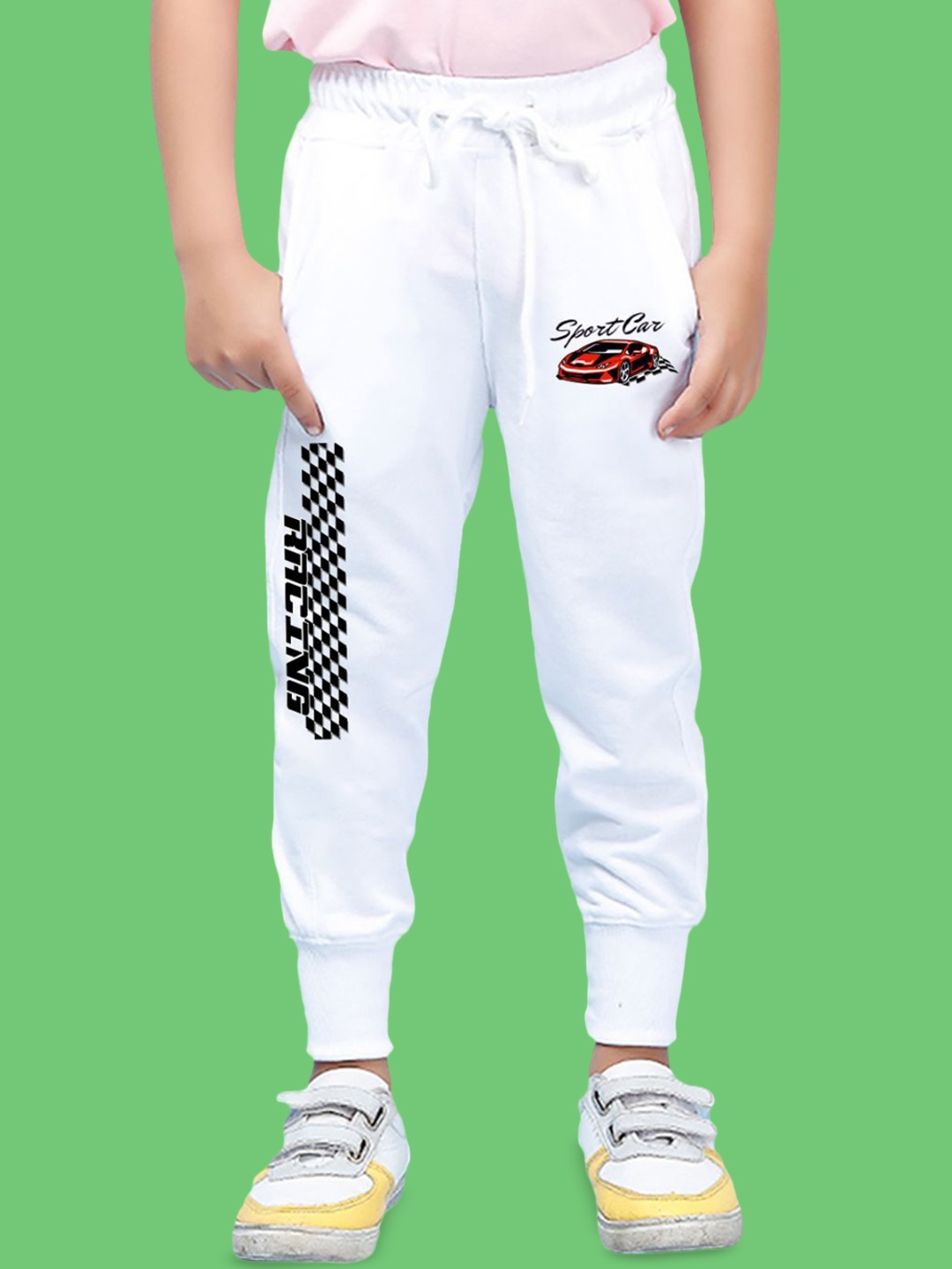 

NUSYL Boys Graphic Printed Ankle Length Cotton Joggers, White